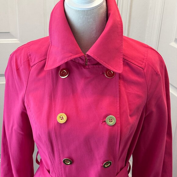 NWT! INC International Concepts Womens Hot Pink Double Breasted Trench Coat Sz M - Picture 3 of 14